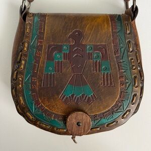 Vintage, Hand-Tooled, Hand-Painted Leather Thunderbird Purse
